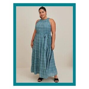 NWT Torrid 1X Blue Plaid Sleeveless Maxi Lindsay Hi-Low Tiered Dress Size 14-16